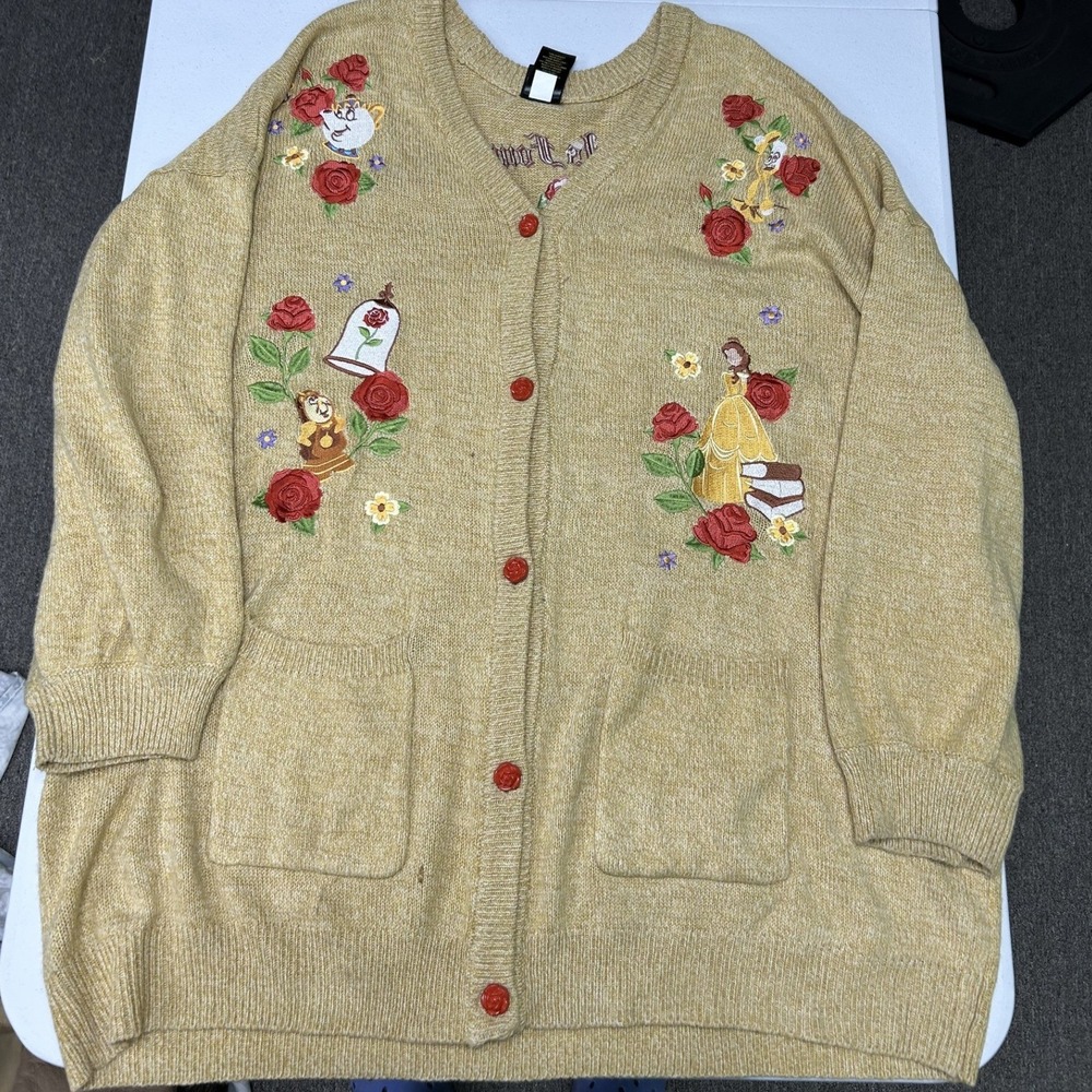Disney Her Universe Cardigan Womens 4 Yellow Beauty and the Beast Embroidered